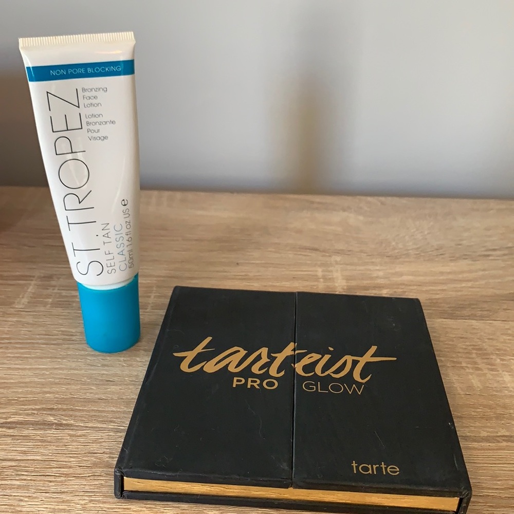 St. Tropez bronzing face lotion and tarte pallet